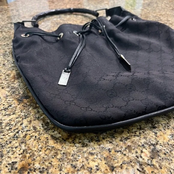 Vintage Gucci | Bamboo GG Black Monogram Shoulder Bag - Picture 7 of 16